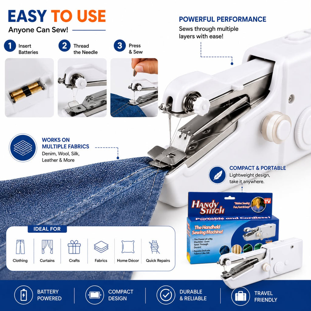 Portable Mini Stitch Machine – Handheld Sewing Machine for Quick Repairs & DIY Projects
